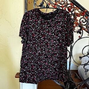 LOFT black tshirt with multi-colored hearts